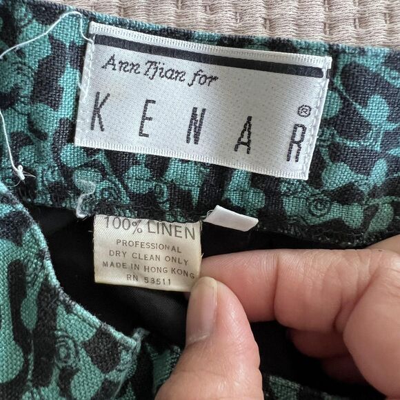 Vintage Kenar Linen Skirt Womens Small Teal Black Abstract Pencil High Waist 90s - Picture 8 of 10